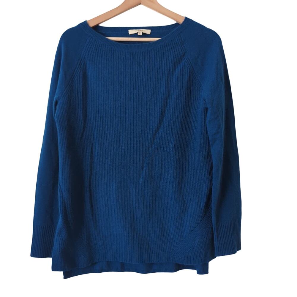 Lark & Ro Womens Sweater Sz Medium Blue 100% Cashmere Luxury Soft Ribbed Preppy